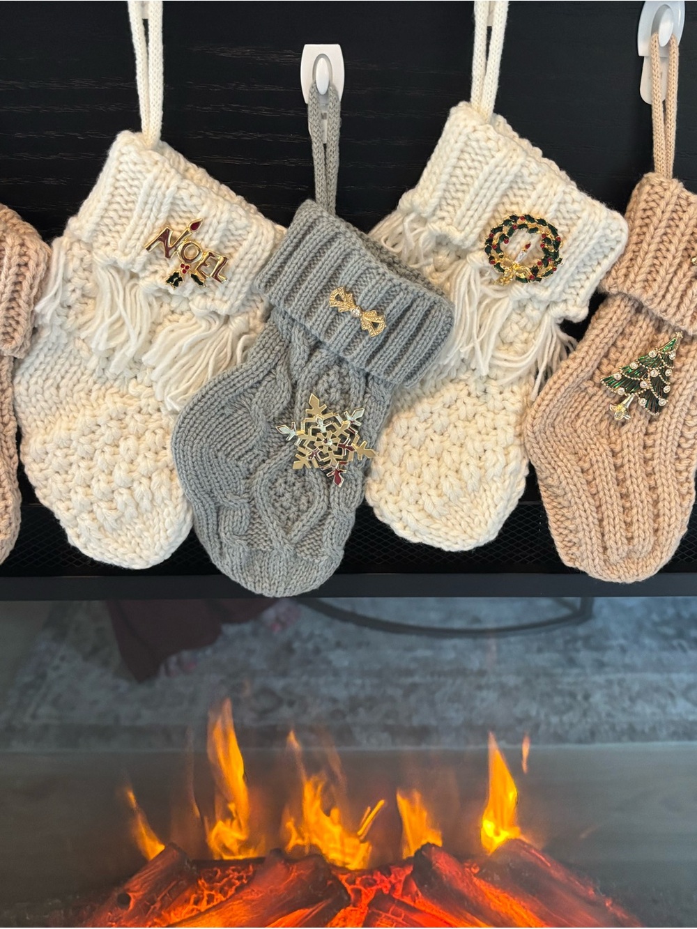 12 Cozy Knit Holiday Stocking - Cream, Gray, Tan